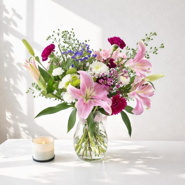 Arreglo Floral con Lirios Rosados y Flores Mixtas