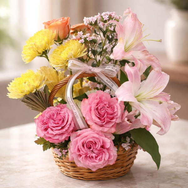 Canasta Floral con Lilys y Peonies